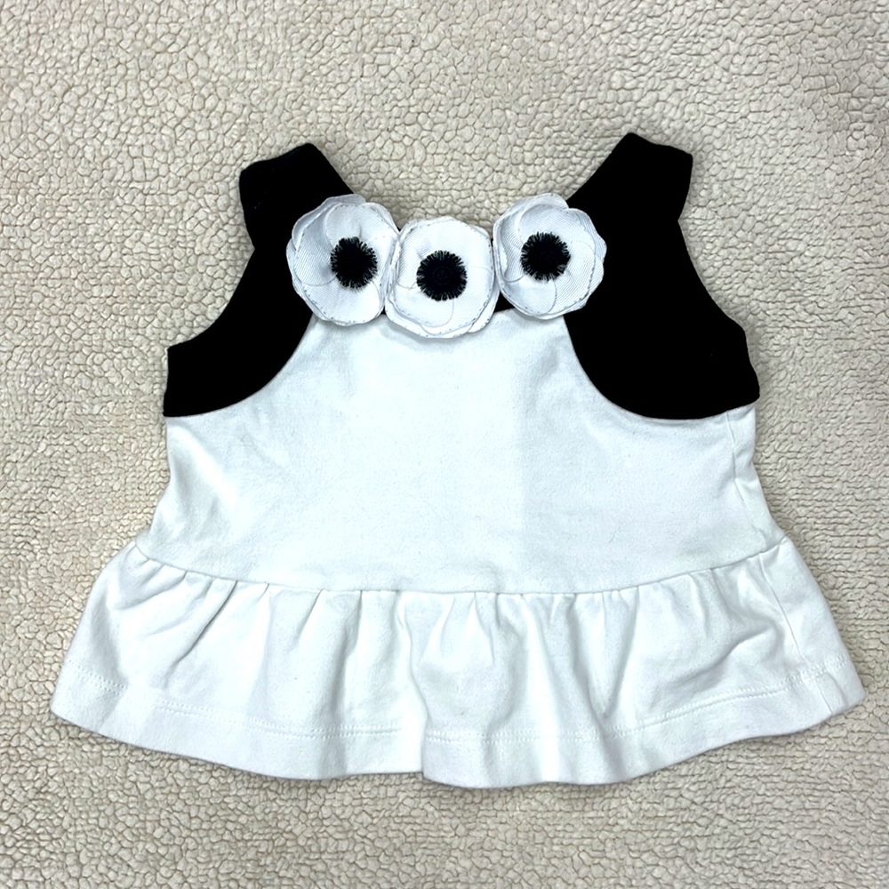 Janie and Jack Black White Tank Peplum Top Baby Girls 3-6 Months Floral Ruffle